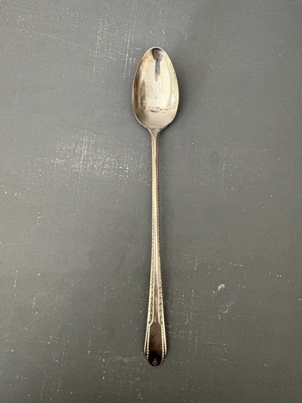 Vintage Cavalier Silverplate Iced Tea Spoon 8” Scroll Pattern Flatware